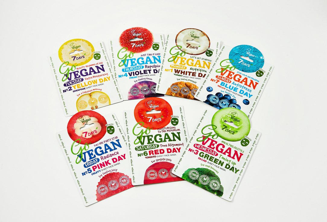 7DAYS Face Sheet Masks Set GO VEGAN Colour Diet