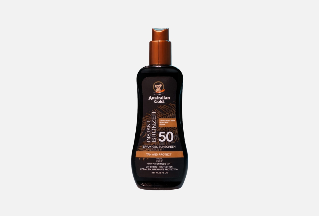 Australian Gold Sunscreen spray gel bronzer SPF50 Instant Bronzer