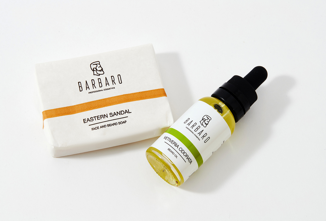 BARBARO Beard Oil & Face and Beard Soap Set Eastern sandal