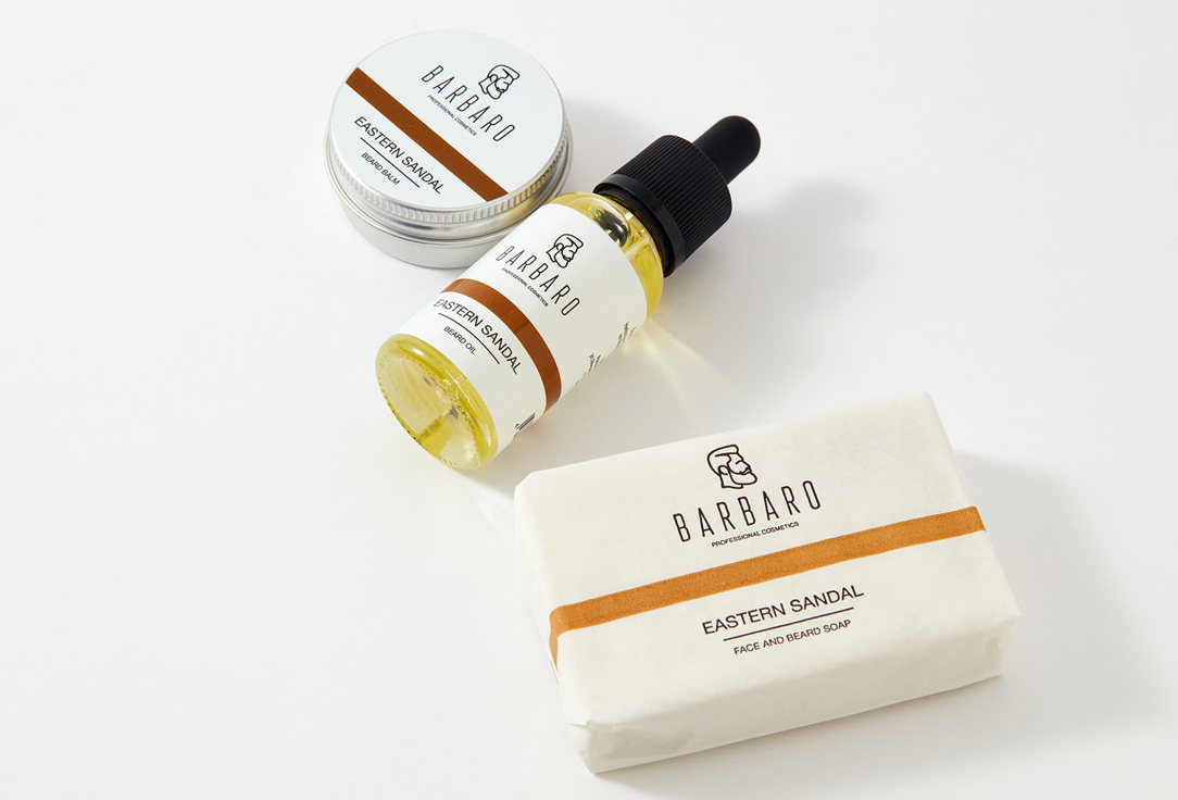 BARBARO Beard Balm & Beard Oil & Face & Beard Soap Set Eastern sandal