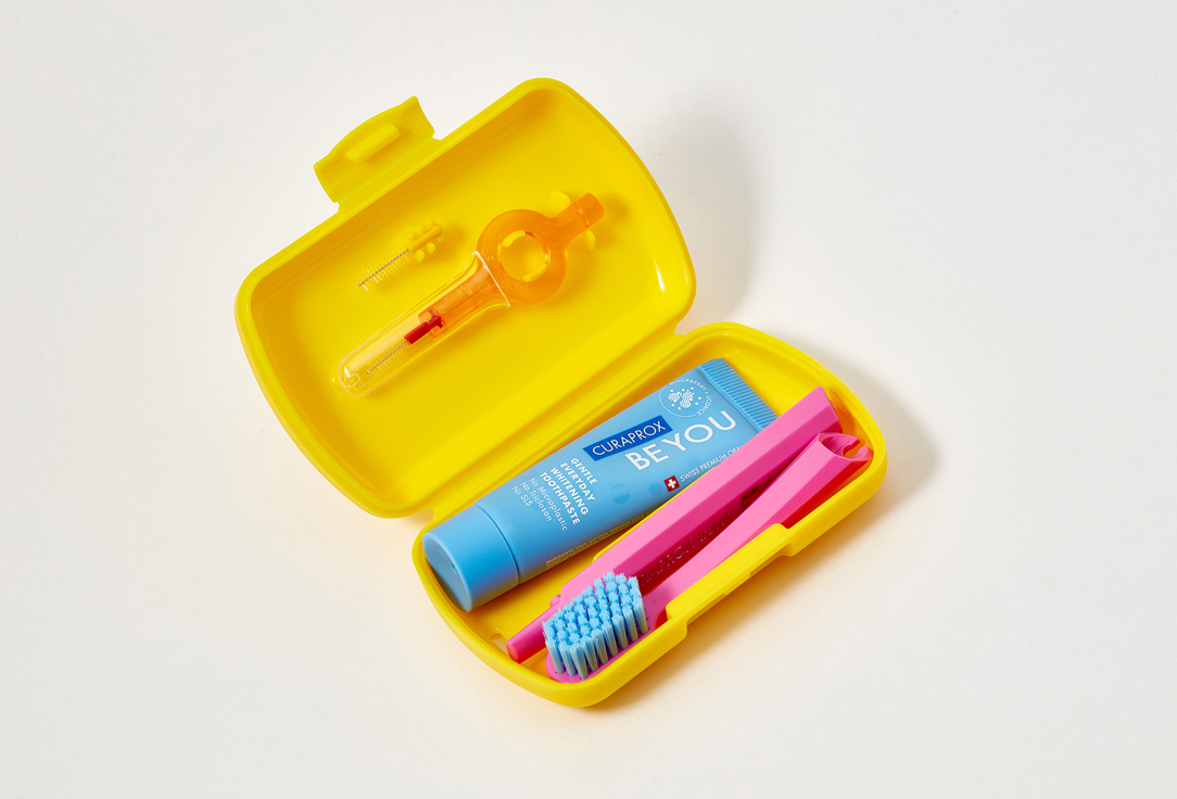 Curaprox Toothbrush, toothpaste and interdental brushe Set Travel set yellow