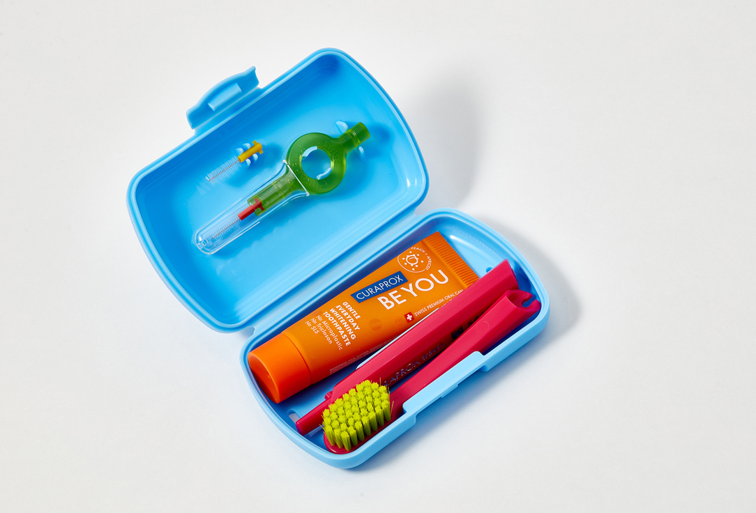 Curaprox Toothbrush, toothpaste and interdental brushe Set Travel set blue