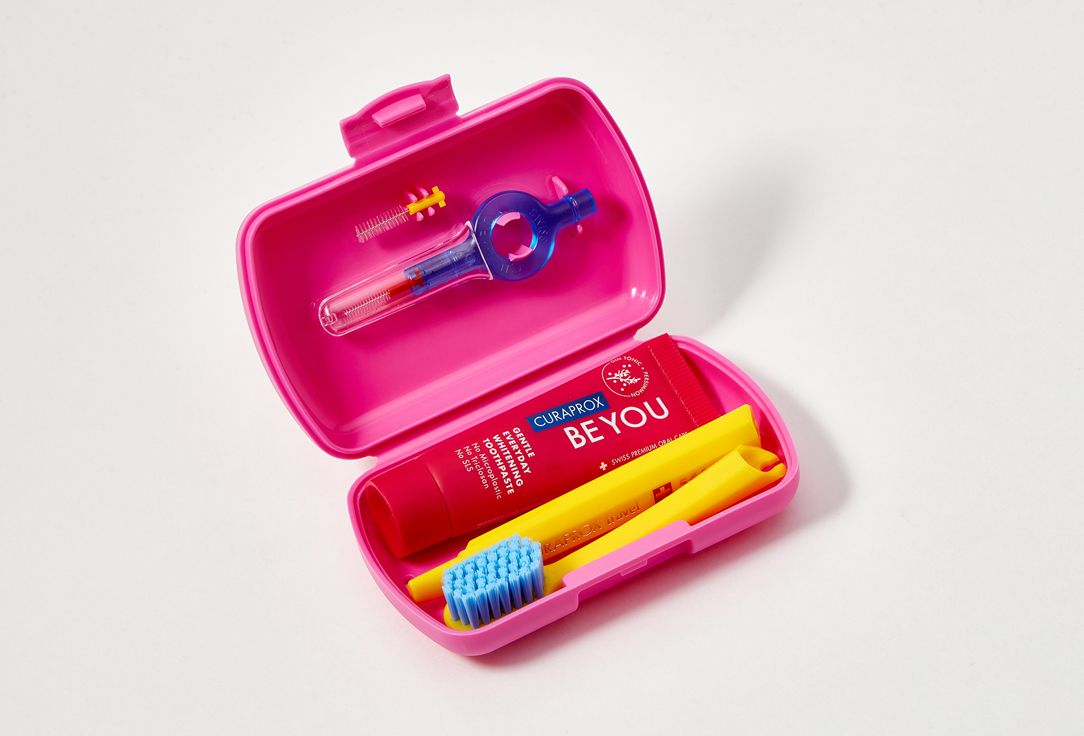 Curaprox Toothbrush, toothpaste and interdental brushe Set Travel set pink