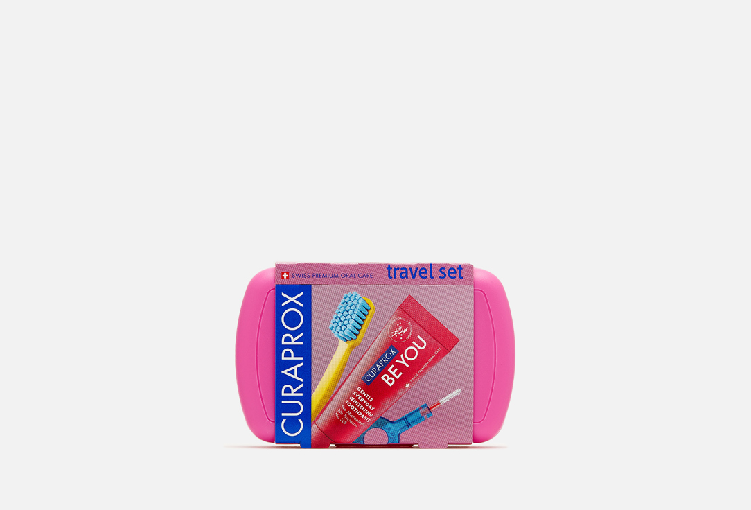 Curaprox Toothbrush, toothpaste and interdental brushe Set Travel set pink