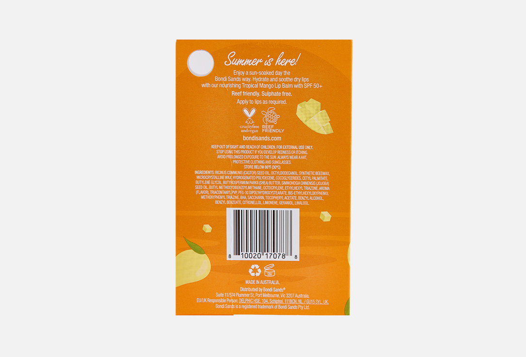 Bondi Sands Nourishing Lip Balm SPF 50+ Sunscreen Lip Care Mango