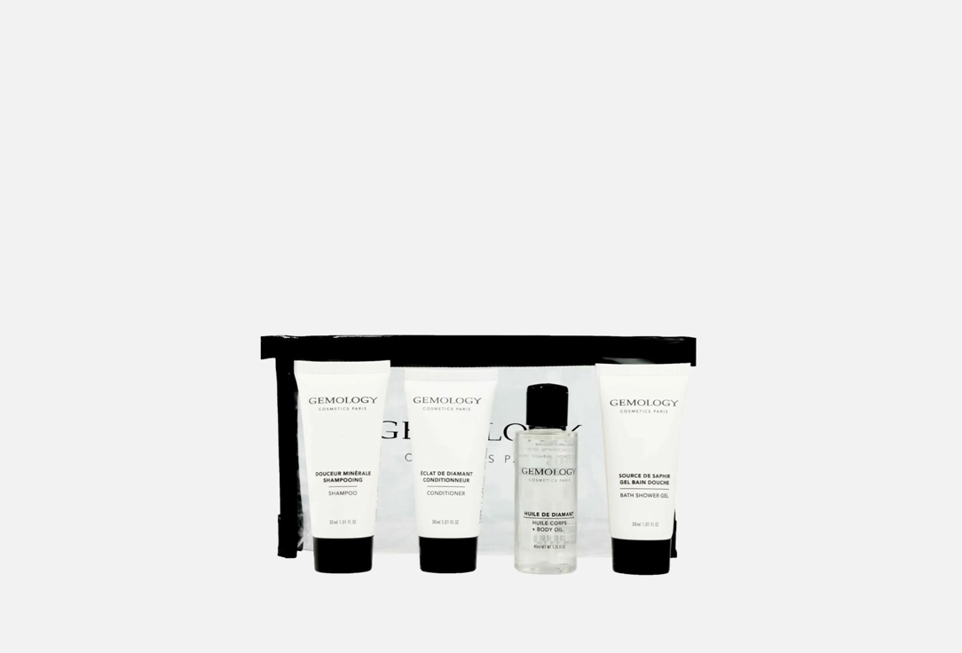 Gemology Body Oil & Shower Gel & Hair Shampoo & Conditioner Kit Travel bag