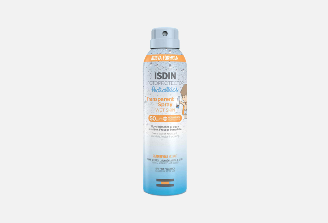 ISDIN Sunscreen Spray SPF50+  Fotoprotector Pediatrics Wet Skin Transparent 