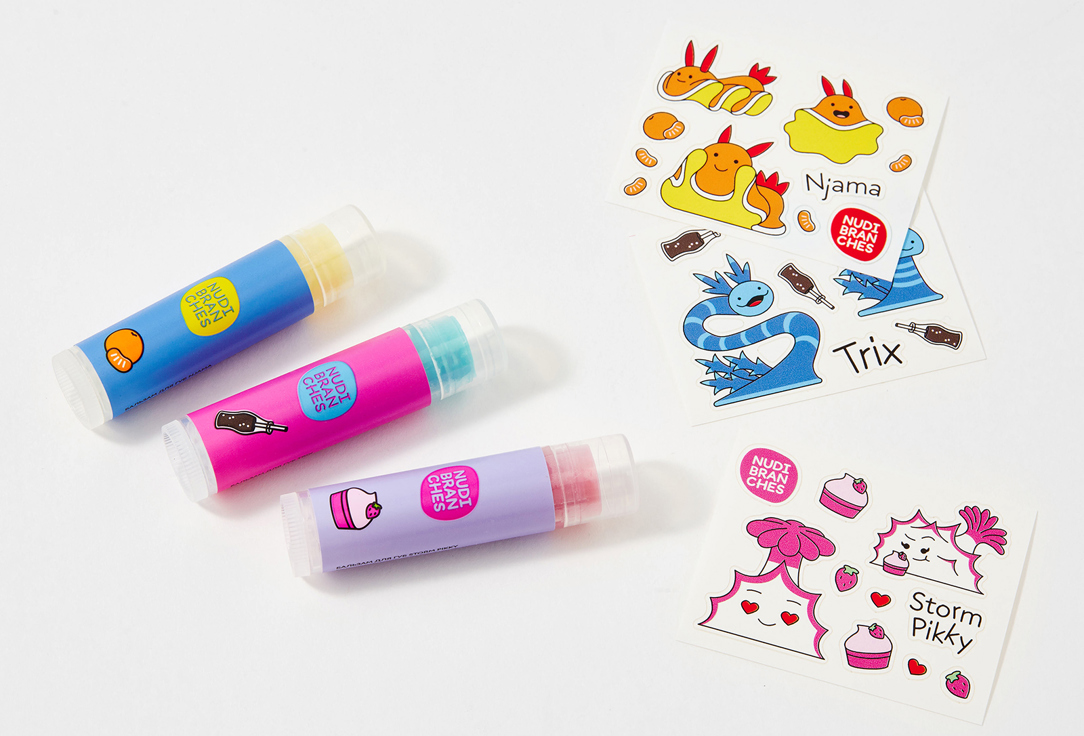 Nudibranches Hydrating Lip balm set mini rainbow 3 pcs Nudibranches Hydrating Lip balm set mini rainbow