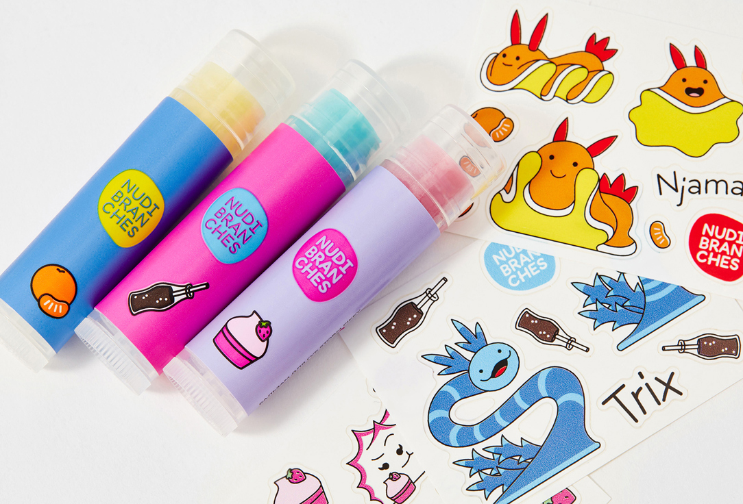 Nudibranches Hydrating Lip balm set mini rainbow 3 pcs Nudibranches Hydrating Lip balm set mini rainbow