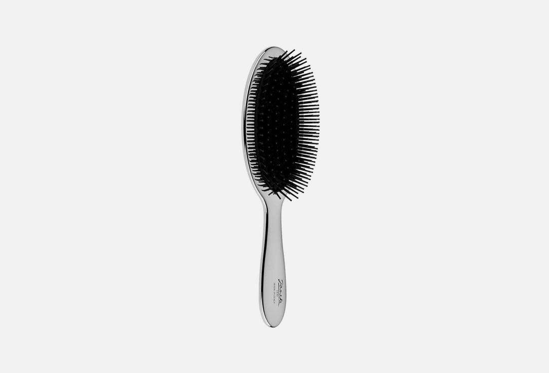 Janeke  Air-cushioned Chromium Hair Brush  white bristles & nylon reinforcement, silver 