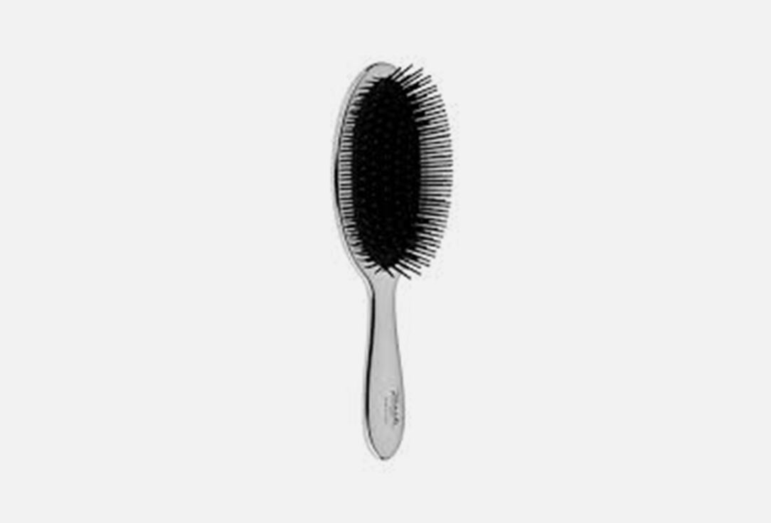 Janeke  Small Chromium Hair Brush  white bristles & nylon reinforcement, silver 