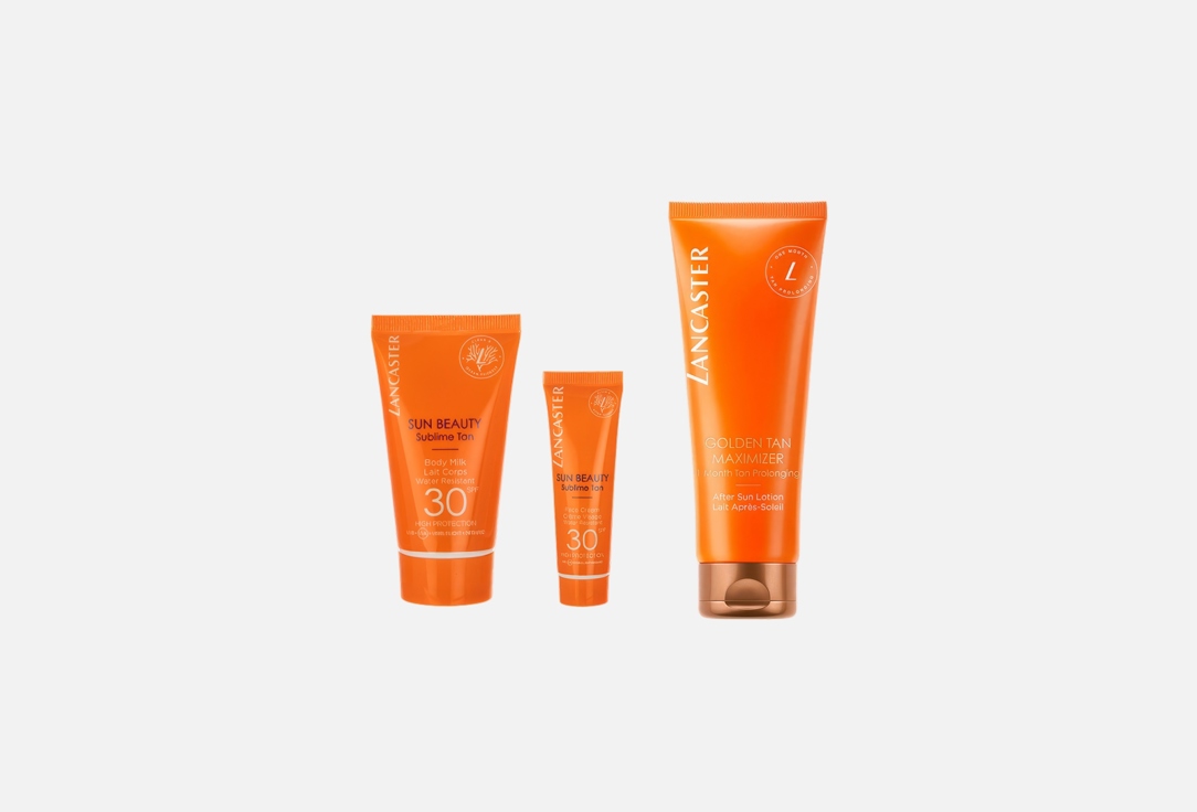 LANCASTER Skincare Set: Face Cream SPF30, Body Milk SPF50, Tan Maximizer Sun Beauty