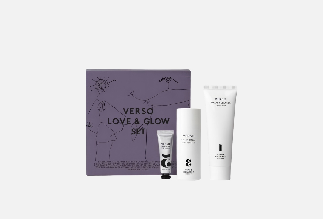 Verso Skincare Gift Set: Facial Cleanser, Night Cream, Eye Cream Love & Glow