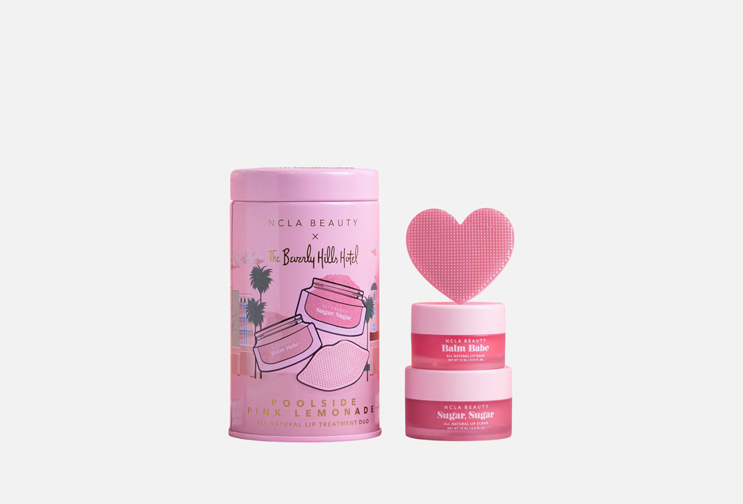 NCLA BEAUTY Lip Care Set: Lip Balm, Lip Scrub, Lip Scrubber Poolside Pink Lemonade Lip Duo + Scrubber