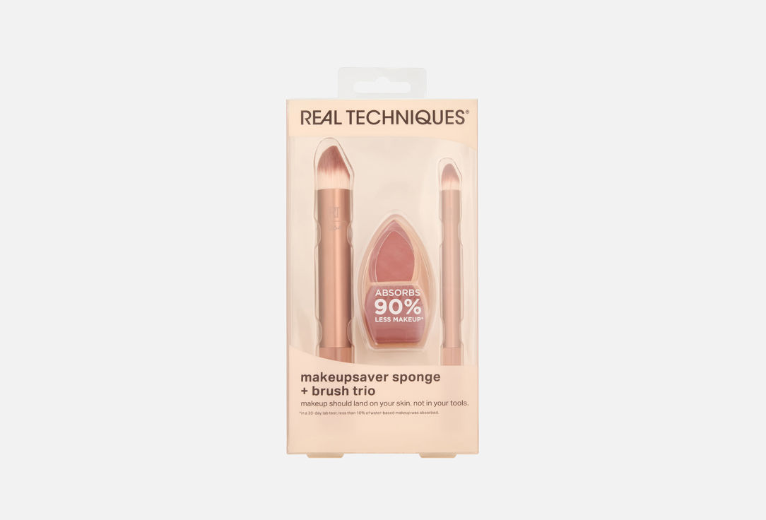 Real Techniques Makeup Brush & Sponge Set Makeupsaver Sponge + Brush Trio